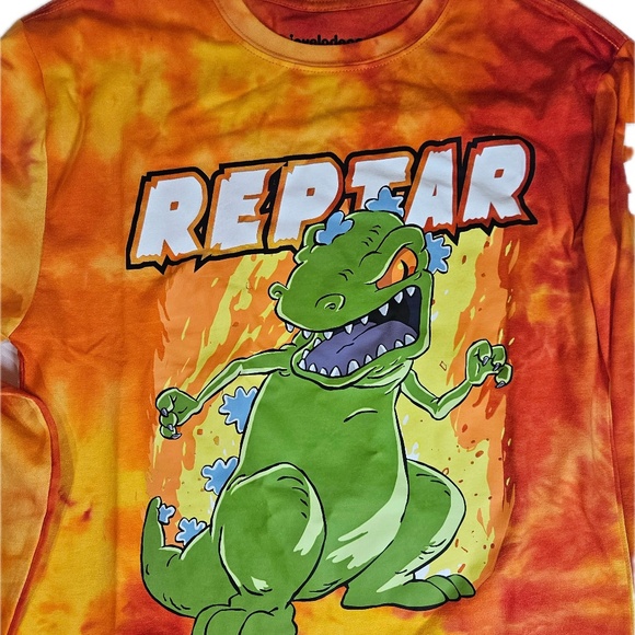 Rugrats Reptar Shirt Mens Small Orange Red Tie Dye Long Sleeve Nickelodeon - Picture 3 of 6